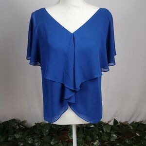 Max Studio Women's Layered Ruffle Sheer Top Blue Size Small‎